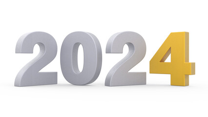 New Year 2024 Grey and Yellow 3d Lettering Isolated White Background 3d Rendering