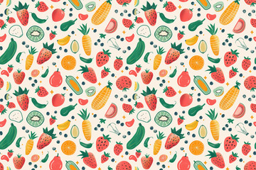Fresh fruits and vegetables in a vibrant, colorful array