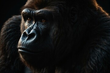 Intense close-up of a gorilla's texture and details, with facial features purposefully obscured