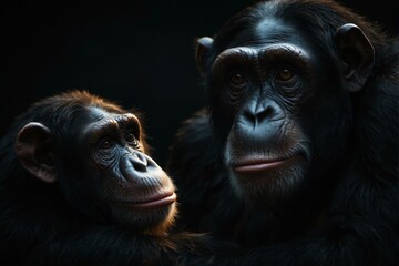 Naklejka premium Close-up view capturing the texture and details of a chimpanzee's lip and fur