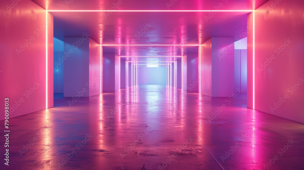 Aufkleber modern architecture in a blank room with sleek neon lighting, creating a futuristic and minimalist a
