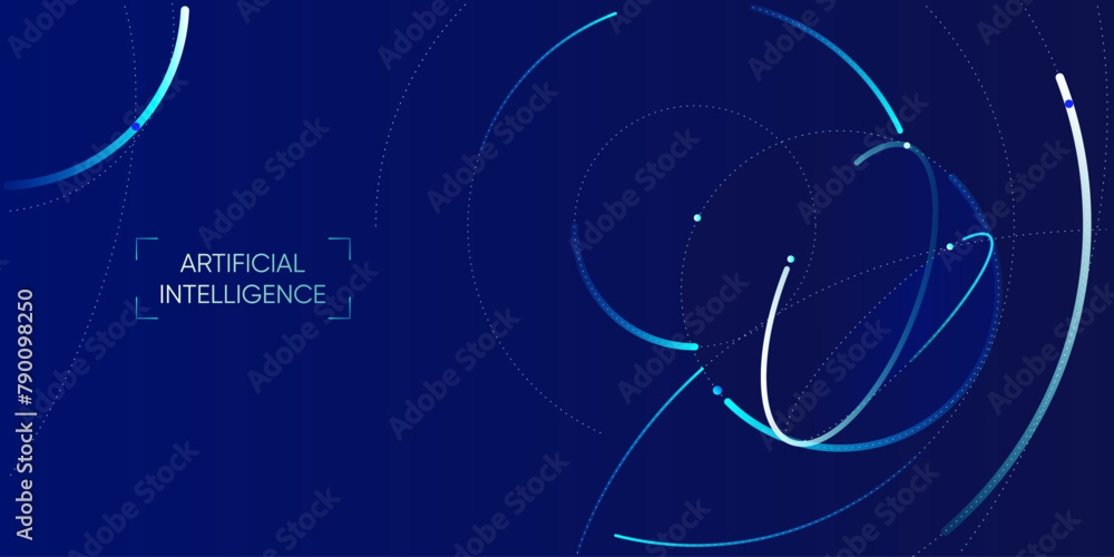 Poster illustration of abstract stream. artificial intelligence. big data, technology, ai, data transfer, d