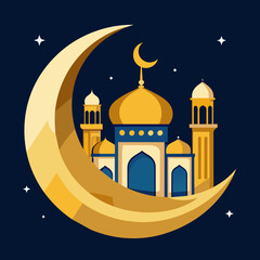 Crescent moon above the mosque vector illustration 
