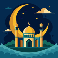 Crescent moon above the mosque vector illustration 
