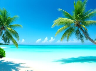 Fototapeta na wymiar Tropical island with palm trees, cool background