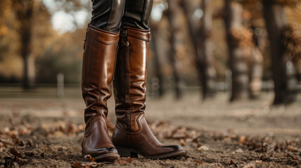 Equestrian sport. Leather equestrian boots, generative ai