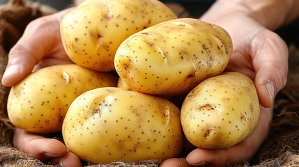 Close-up of hands holding fresh potatoes. Harvest concept