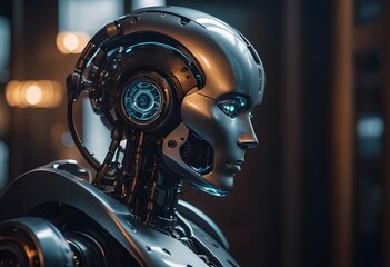Generative AI illustration of robot portrait 