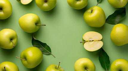 green apples resting on light green background 