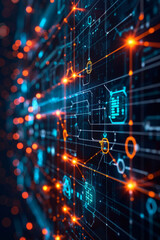 A visual representation of interconnected digital networks and flowcharts used to illustrate business processes.