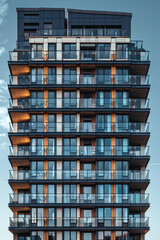 A modern high-rise tower block building capturing the essence of urban architecture and design.