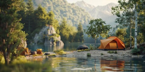 Camping beside a serene lake of nature and the big sky.