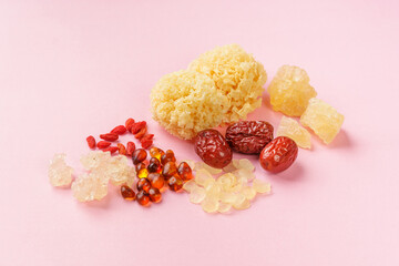 Peach Gum Soup Ingredients on a Monochrome Background
