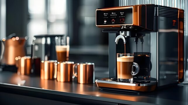 In the office, a modern machine with a coffee cup.