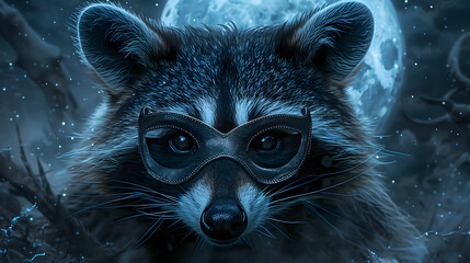 A raccoon in a stylish bandit mask. radiating mischief with its black and white colors and unique appearance