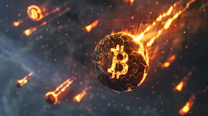bitcoin price falling from the moon as meteor shower - obrazy, fototapety, plakaty