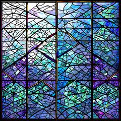 A stained glass window panel with an abstract geometric pattern Transparent Background Images 