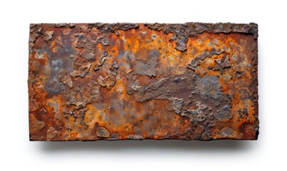 Old rusty metal plate on white background.