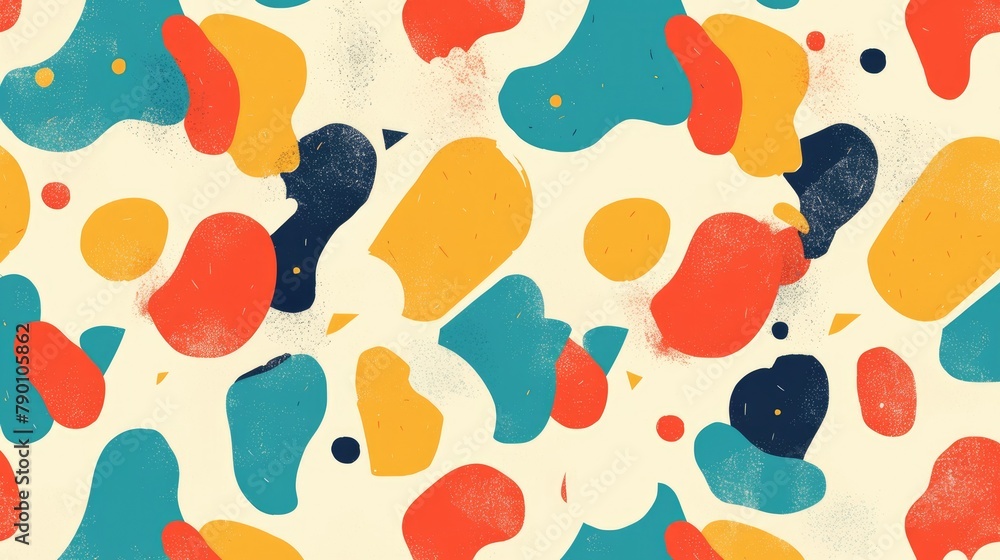 Poster discover an intriguing pattern with abstract shapes layered on a spotted background in 2d format