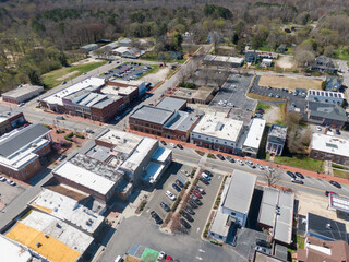 The Town of Louisburg North Carolina by Drone on a Sunny Day, Including Sunrise Images For Travel and Tourism