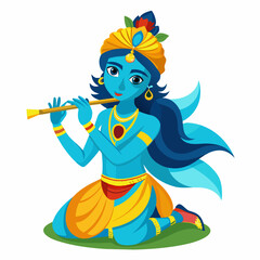 Hindu god Krishna with flute on an isolated white background