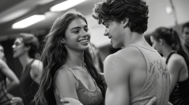 A man and a woman are dancing together