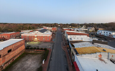 The Town of Louisburg North Carolina by Drone on a Sunny Day, Including Sunrise Images For Travel and Tourism