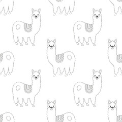 Naklejka premium outline seamless pattern with cute llama
