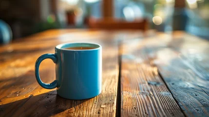 Draagtas cup of coffee on wooden table, relaxation lifestyle tea hot drink window © antkevyv
