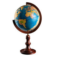 A vintage globe with a wooden base and detailed geographical markings Transparent Background Images 