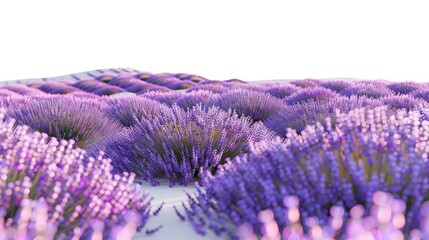 A field of lavender flowers with a white background