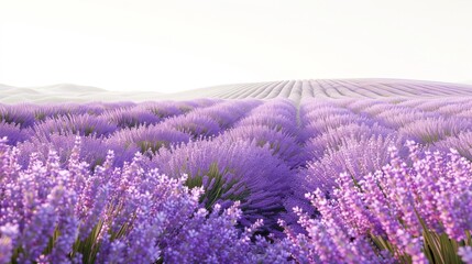 A field of lavender flowers with a clear blue sky in the background