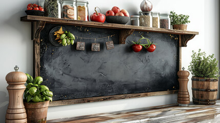 A blackboard with a bunch of herbs and spices on it