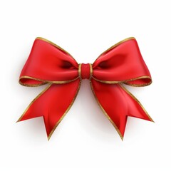 Red satin bow with golden details isolated on a white background, Red Christmas bow with golden border, Vector illustration of a red Christmas bow, AI generated