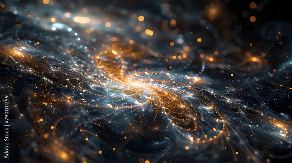 Poster a striking representation of intertwined cosmic bodies. highlighting the complexity and interaction 