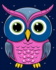 A cartoon owl with big eyes and a pink body