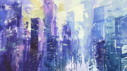 Vibrant Blue & White Watercolor Skyline - Abstract Cityscape Art for Modern Decor & Design Projects