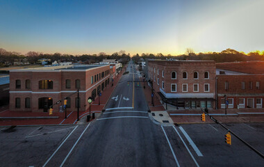 The Town of Louisburg North Carolina by Drone on a Sunny Day, Including Sunrise Images For Travel and Tourism