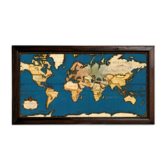 A vintage map framed in a dark wooden border Transparent Background Images 
