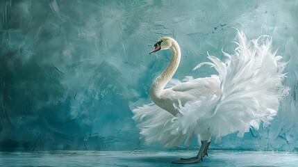 A swan in an elegant ballet tutu. radiating grace with its pure white feathers and poised posture.