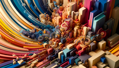 Naklejka premium A dynamic explosion of colors and textures symbolizes creativity and the chaotic beauty of artistic expression in a vibrant abstract composition.