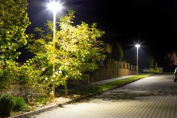 modern led illumination on quiet street at night - 790111248