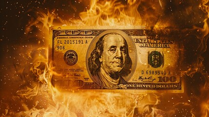 Hundred dollar bill engulfed in flames