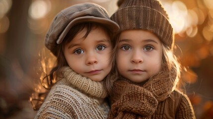 Vintage style children in autumn soft focus