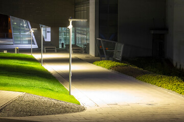 modern university campus with modern illumination at night - 790112417
