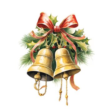 Jingle Bells Card: A pair of jingling bells tied with a festive ribbon evoke the sounds of the season and the joy of giving, Ai generated
