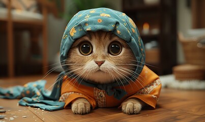 Cool Looking Cat In Fashionable Clothes  - obrazy, fototapety, plakaty