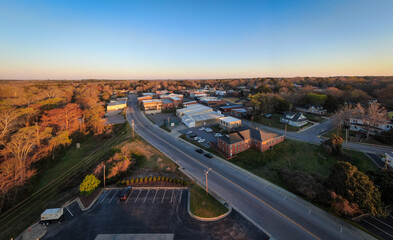 The Town of Louisburg North Carolina by Drone on a Sunny Day, Including Sunrise Images For Travel and Tourism