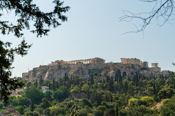 Athens, Greece. Athens Acropolis. Ruins of the famous temple complex of the 5th century BC. e. on a...