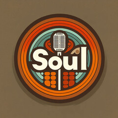 Soul music logo circular ,with retro 60s ,70s colours and fonts
